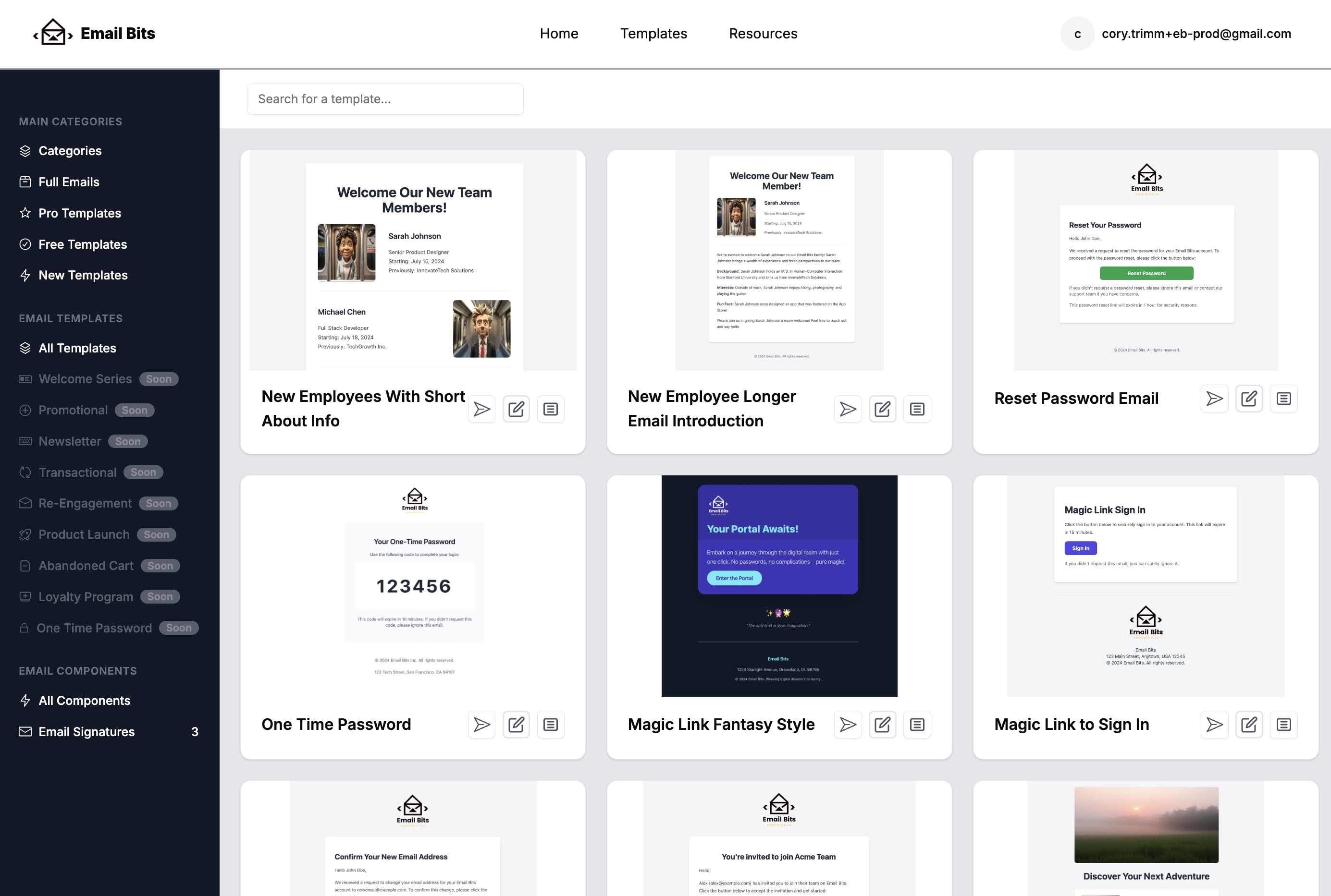 Email templates view