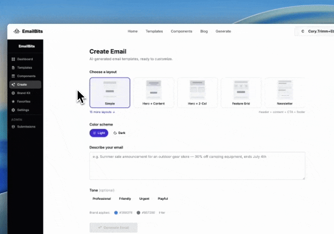 EmailBits AI generator in action