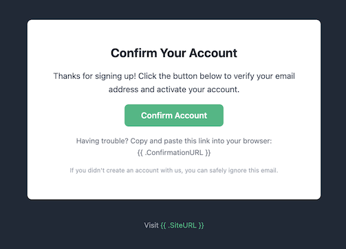 Confirm your account (Dark Theme)
